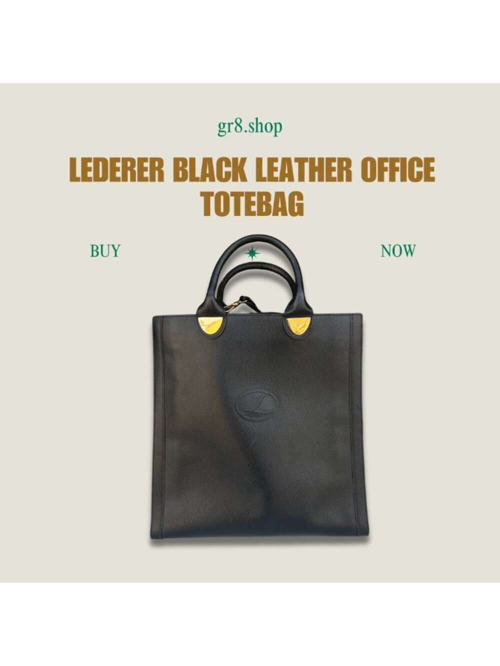 Lederer Black Leather Office Tote Bag With Gold-Tone Hardware & Handles